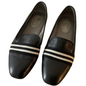 COM+SENS Black Leather Striped Loafer Flats Women's Size 7 Fashion Shoes